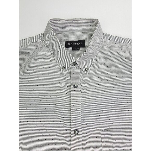 Zanerobe Size XL Mens Gray Black Stripe Polka Dots Logo Tag Button Down Shirt - Picture 1 of 11